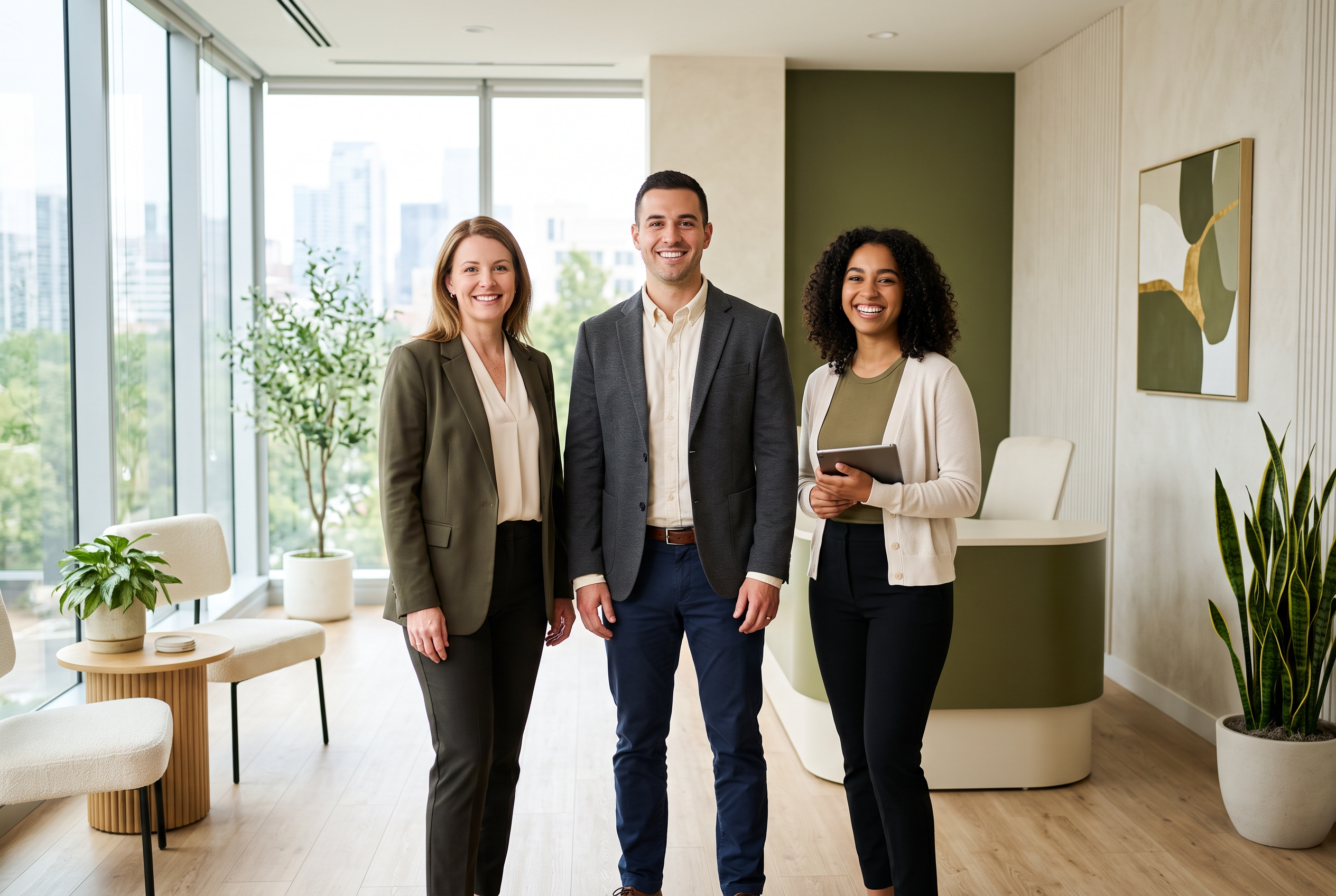 The Assurantiekantoor Scheerman team standing together in the office reception area